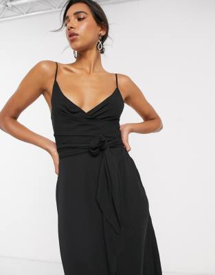 asos design cami wrap midi dress with tie waist