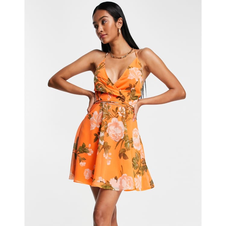 Asos design cami wrap mini dress with tie sales waist