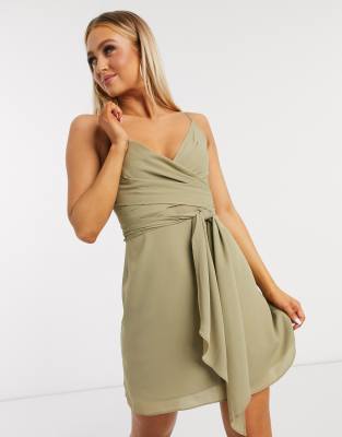 asos design cami wrap mini dress with tie waist