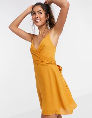 asos design cami wrap mini dress with tie waist