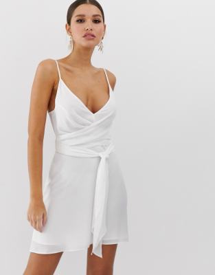 asos design cami wrap mini dress with tie waist