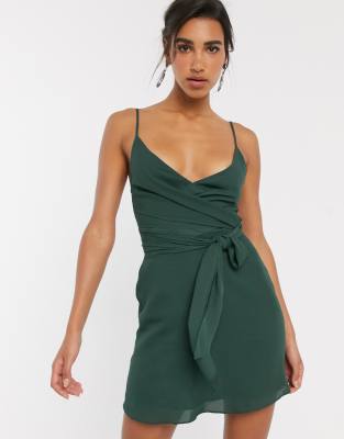 asos design cami wrap midi dress with tie waist