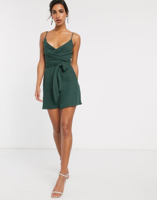 Asos design cami wrap mini dress 2025 with tie waist