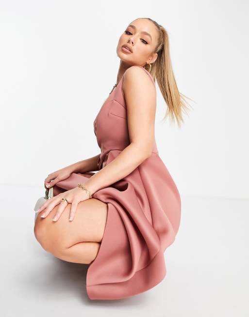 ASOS DESIGN cami wrap pleated midi skater dress in rose, 4 of 4