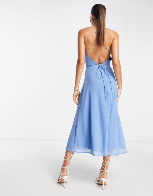 asos design cami wrap midi dress with tie waist ASOS DESIGN cami wrap midi dress with lace up back