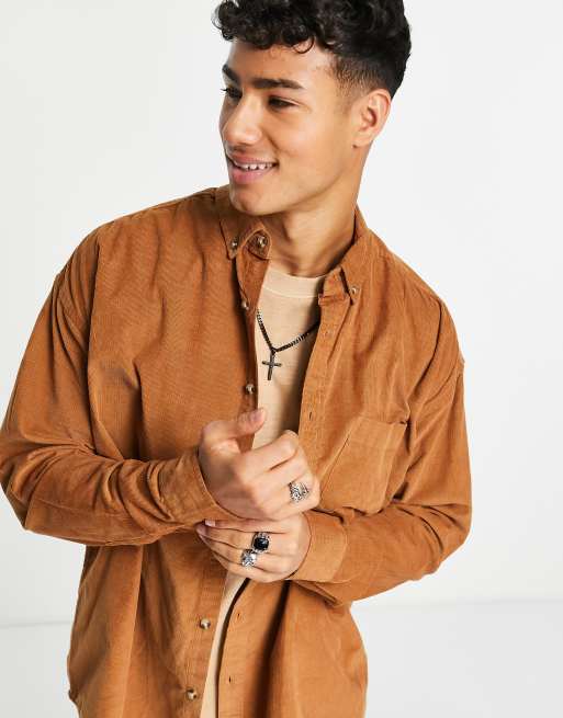 ASOS DESIGN - Camicia a coste oversize stile anni '90 color cuoio 