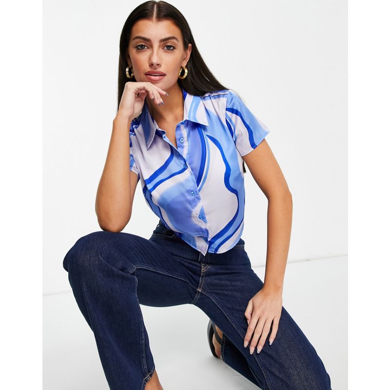 Donna Camicie e bluse DESIGN - Camicia a maniche corte blu con stampa astratta