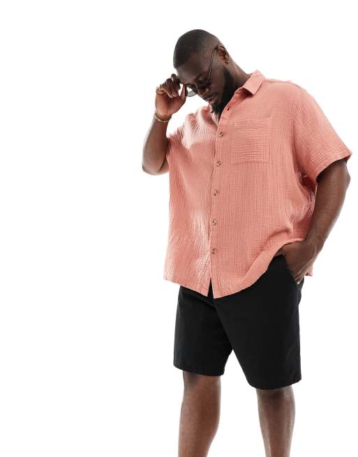 ASOS DESIGN - Camicia a maniche corte comoda rosa argilla con rever