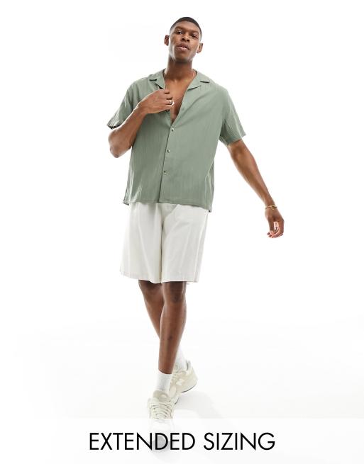 ASOS DESIGN - Camicia a maniche corte comoda verde testurizzato effetto stropicciato con colletto a rever
