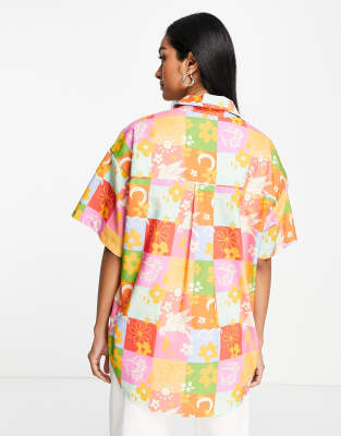Camicia a maniche corte con stampa a quadri vivaci-Multicolore - ASOS DESIGN Camicia donna  - immagine3