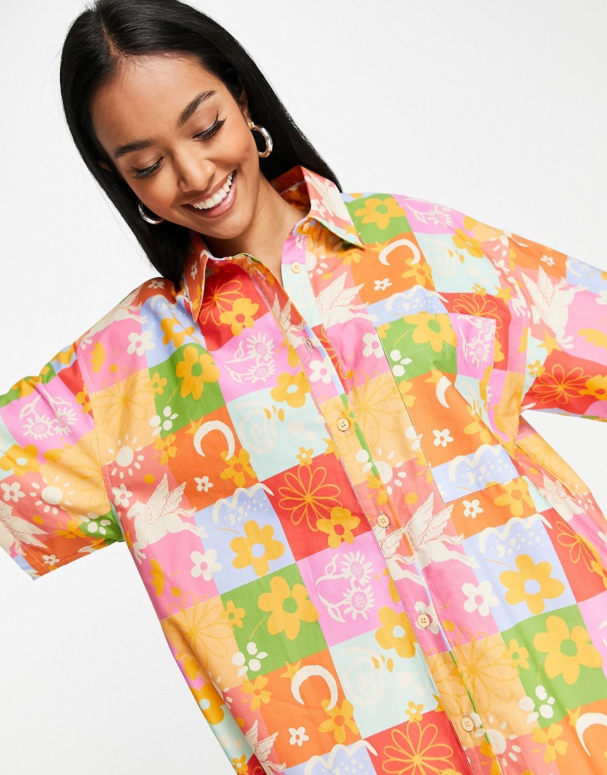 Camicia a maniche corte con stampa a quadri vivaci-Multicolore - ASOS DESIGN Camicia donna  - immagine2