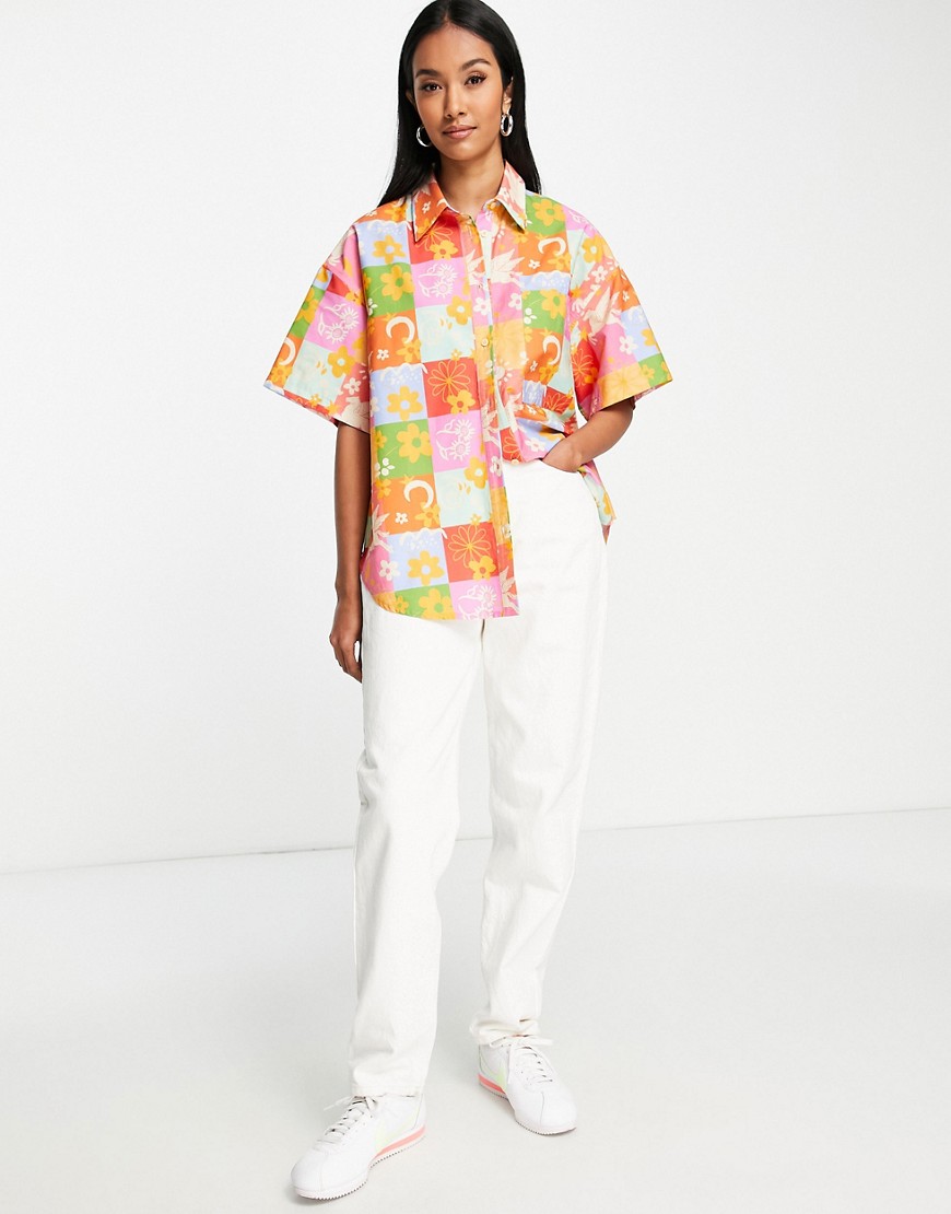 Camicia a maniche corte con stampa a quadri vivaci-Multicolore - ASOS DESIGN Camicia donna  - immagine1