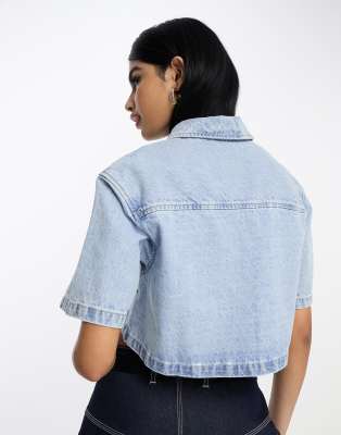 Camicia a maniche corte in denim candeggiato-Blu - ASOS DESIGN Camicia donna  - immagine2