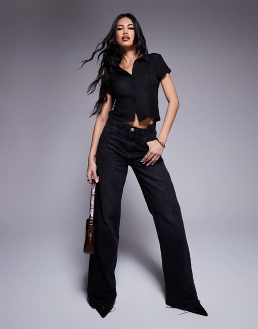 ASOS DESIGN - Camicia a maniche corte nera in rete con cuciture a vista, 3 di 4