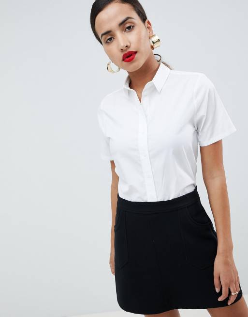 ASOS DESIGN - Camicia a maniche corte squadrata in cotone elasticizzato