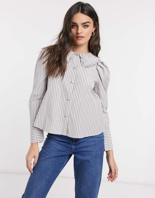 ASOS DESIGN - Camicia a maniche lunghe a righe con colletto con volant