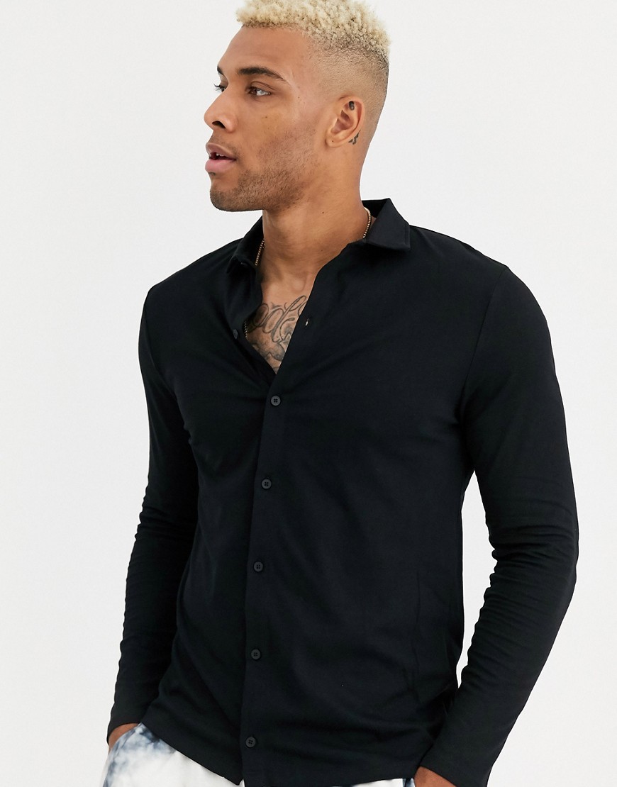 ASOS DESIGN - Camicia a maniche lunghe in jersey organico nera-Nero