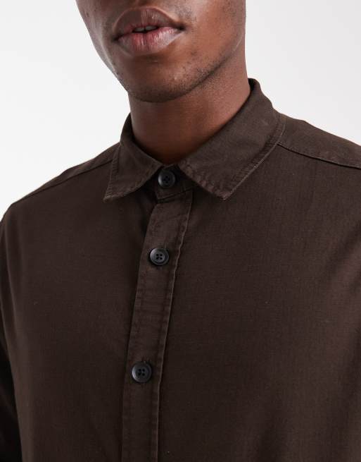 ASOS DESIGN - Camicia a maniche lunghe marrone ripstop, 5 di 5