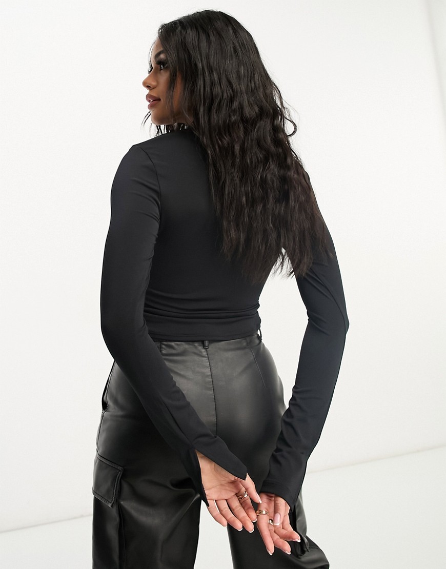 Camicia a maniche lunghe nera arricciata sul davanti-Nero - ASOS DESIGN Camicia donna  - immagine3