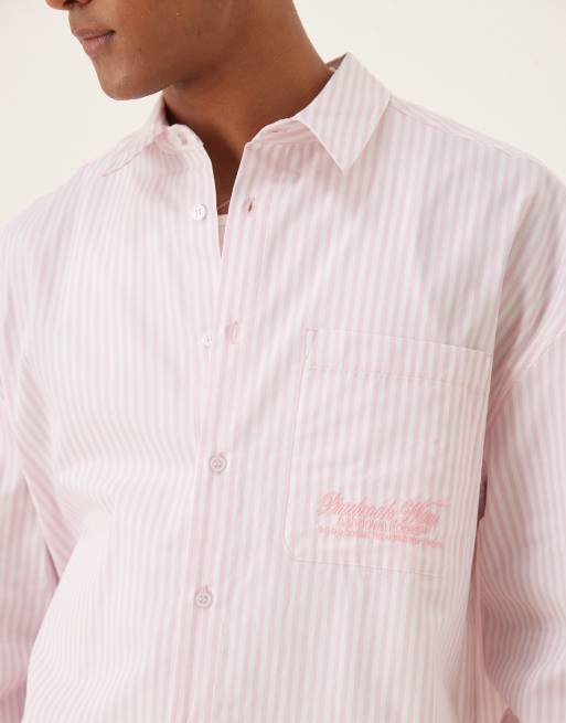 ASOS DESIGN - Camicia a maniche lunghe oversize rosa a righe con ricami , 2 di 4