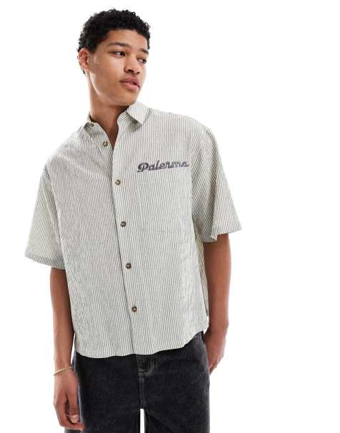 ASOS DESIGN - Camicia a mezze maniche oversize verde a righe - view 1