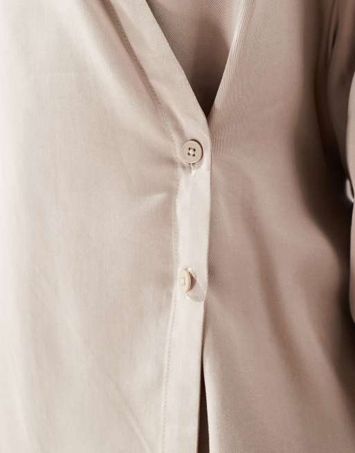 ASOS DESIGN - Camicia a portafoglio con laccetti sabbia slavato in coordinato, 3 di 4