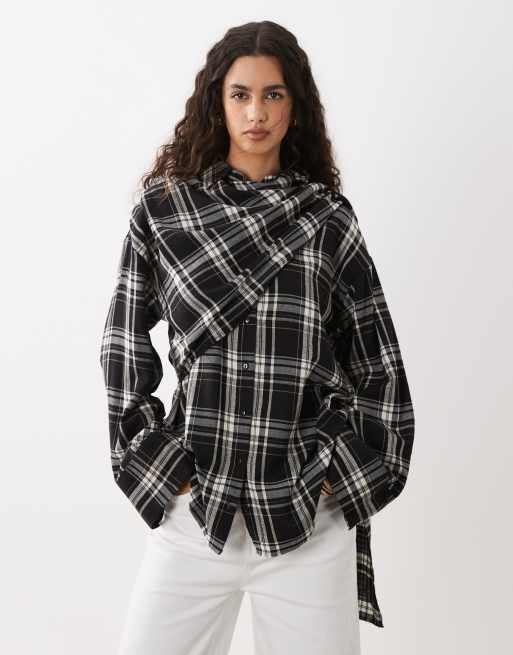 ASOS DESIGN - Camicia a quadri avvolgente con foulard, 2 di 4