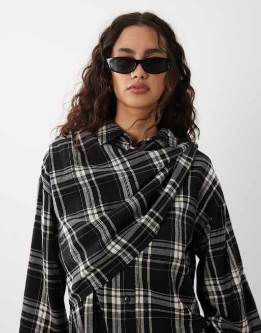 ASOS DESIGN - Camicia a quadri avvolgente con foulard, 3 di 4