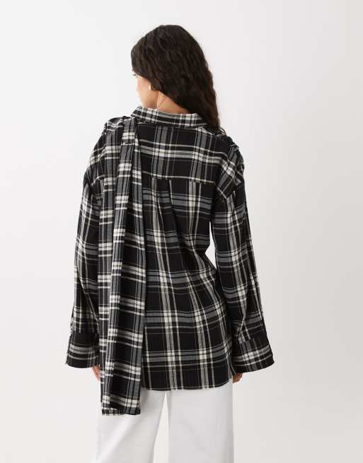 ASOS DESIGN - Camicia a quadri avvolgente con foulard, 4 di 4