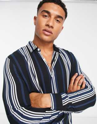 Camicia a righe nere e blu navy-Nero - ASOS DESIGN Camicia donna  - immagine2