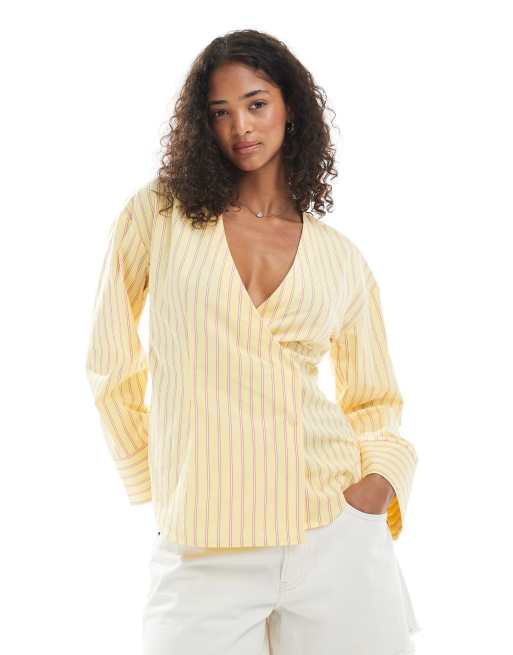 ASOS DESIGN - Camicia a righe senza colletto con maniche cocoon - view 1