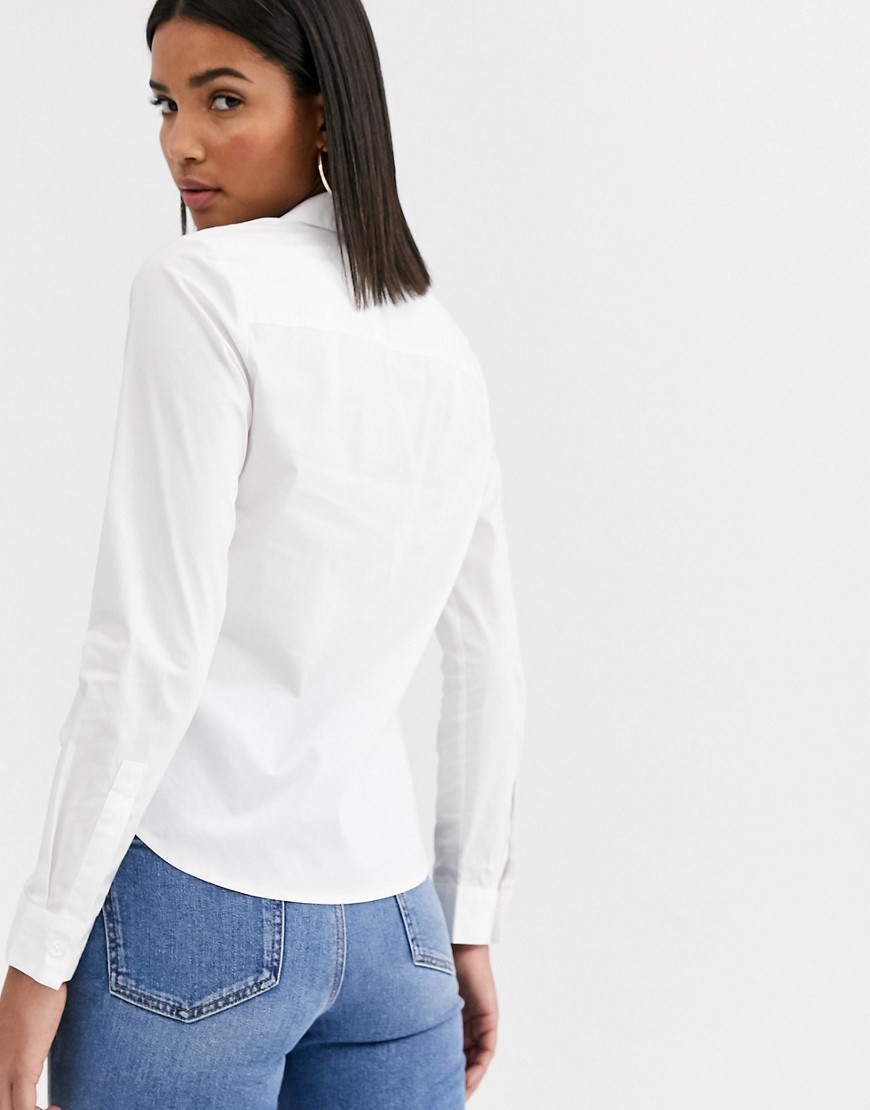 Camicia aderente a maniche lunghe in cotone elasticizzato bianco - ASOS DESIGN Camicia donna  - immagine3