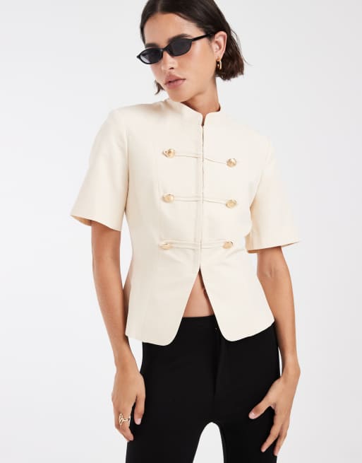 ASOS DESIGN camicia aderente con dettagli militari in ecru