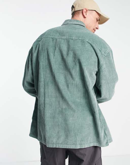 ASOS DESIGN - Camicia anni '90 oversize in velluto verde slavato a coste, 2 di 4