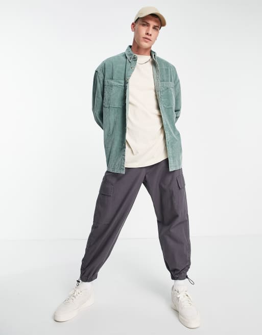 ASOS DESIGN - Camicia anni '90 oversize in velluto verde slavato a coste, 3 di 4