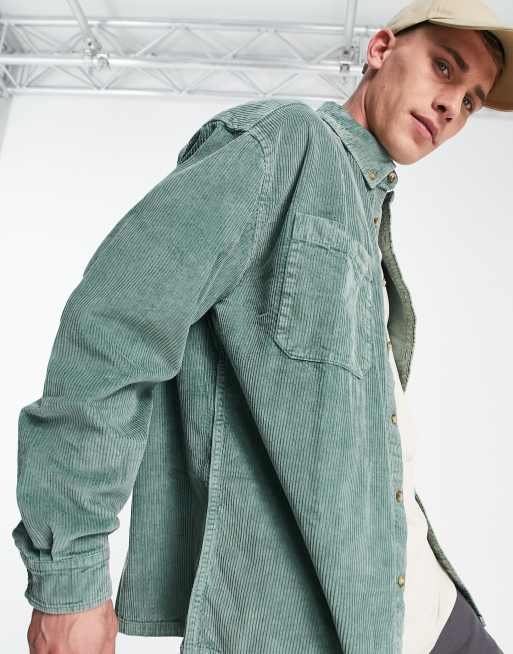 ASOS DESIGN - Camicia anni '90 oversize in velluto verde slavato a coste, 4 di 4
