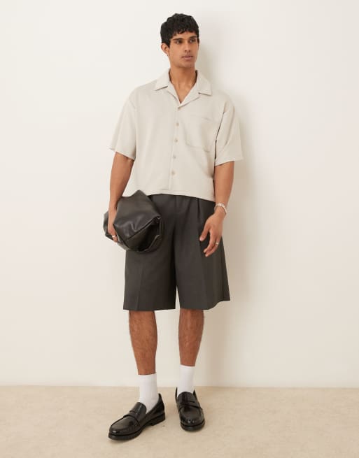 ASOS DESIGN - Camicia anni '90 squadrata oversize in tessuto effetto scuba beige in coordinato, 2 di 4