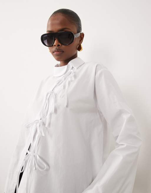 ASOS DESIGN - Camicia asimmetrica stile mandarino allacciata sul davanti bianca, 3 di 4