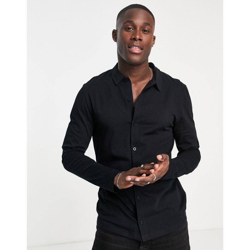 Camicie Uomo DESIGN - Camicia attillata a maniche lunghe in jersey organico nero