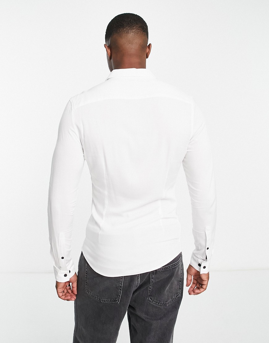Camicia attillata bianca in viscosa-Bianco - ASOS DESIGN Camicia donna  - immagine2