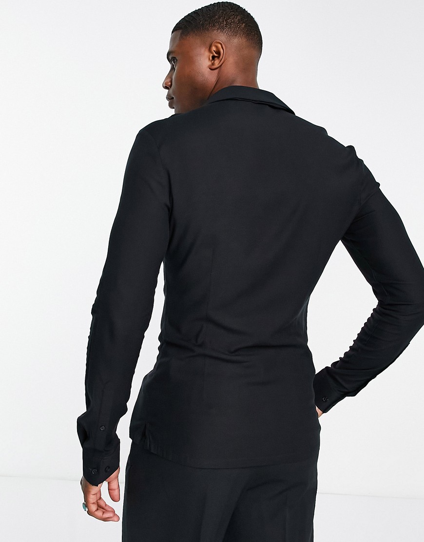 Camicia attillata in viscosa nera con rever-Nero - ASOS DESIGN Camicia donna  - immagine3