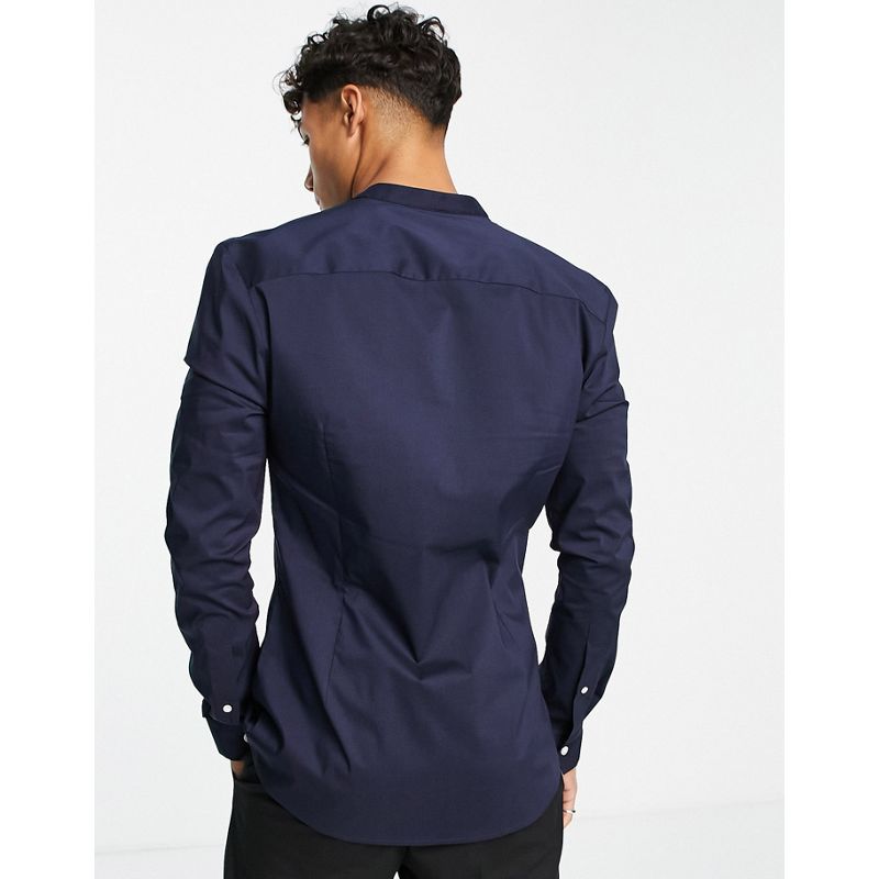 Camicie Camicie tinta unita DESIGN - Camicia attillata super skinny blu navy con bottoni a contrasto