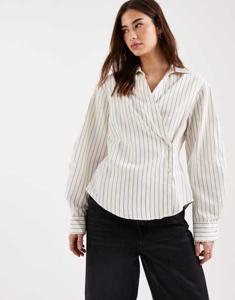 ASOS DESIGN - Camicia avvolgente gessata con maniche cocoon - view 1
