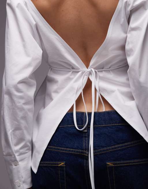 ASOS DESIGN - Camicia bianca aperta dietro con allacciatura, 4 di 4