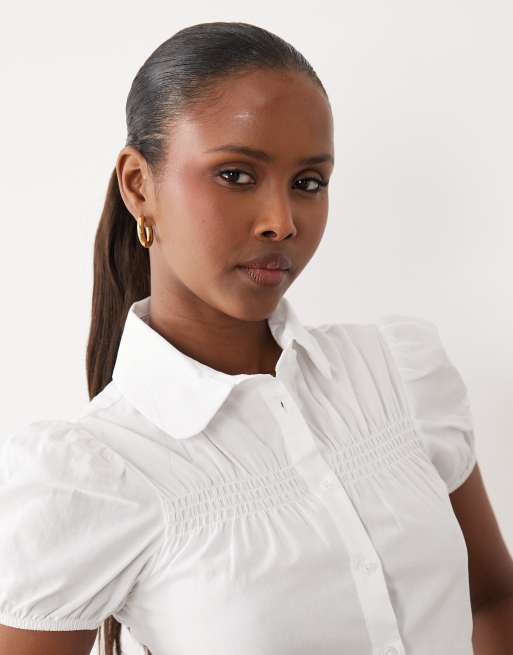 ASOS DESIGN - Camicia bianca con colletto alla Peter Pan e maniche ad aletta, 3 di 4