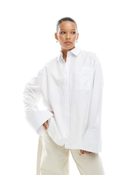ASOS DESIGN - Camicia bianca in popeline oversize con polsini ampi - view 1