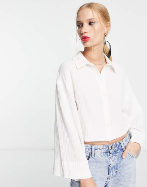 ASOS DESIGN - Camicia bianca in tessuto naturale stropicciato