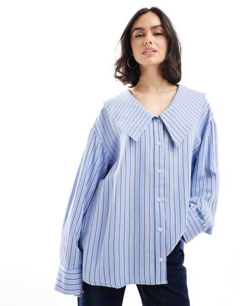 ASOS DESIGN - Camicia blu a righe con colletto oversize - view 1