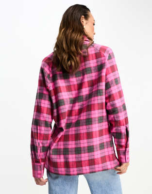 Camicia boyfriend spazzolata con tasca rosa e grigia a scacchi-Multicolore - ASOS DESIGN Camicia donna  - immagine3