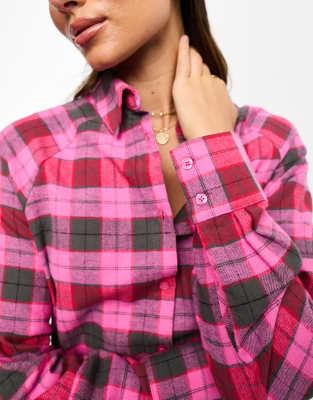 Camicia boyfriend spazzolata con tasca rosa e grigia a scacchi-Multicolore - ASOS DESIGN Camicia donna  - immagine2
